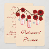 Red Flowers Mason Jars Rehearsal Dinner Invitation Kaart (Voorkant / Achterkant)