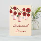 Red Flowers Mason Jars Rehearsal Dinner Invitation Kaart (Staand voorkant)