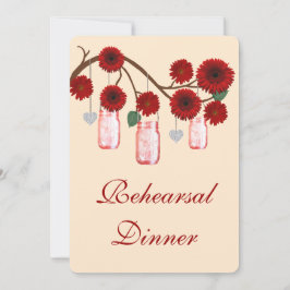 Red Flowers Mason Jars Rehearsal Dinner Invitation Kaart