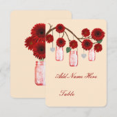 Red Flowers Mason Jars Table Place Card Kaart (Voorkant / Achterkant)