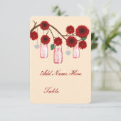 Red Flowers Mason Jars Table Place Card Kaart (Staand voorkant)