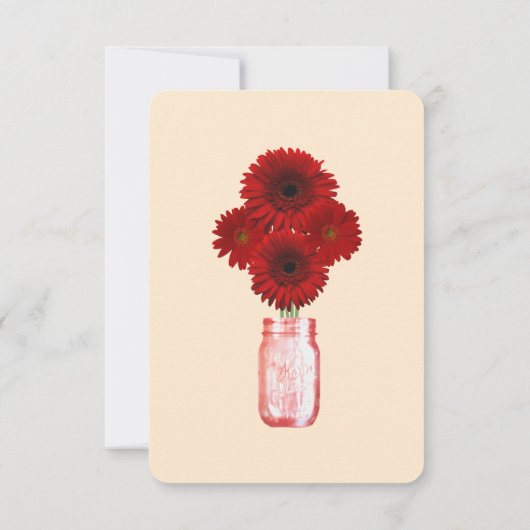 Red Flowers Mason Jars Table Place Card Kaart (Achterkant)