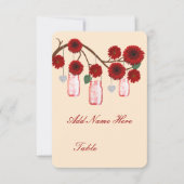 Red Flowers Mason Jars Table Place Card Kaart (Voorkant)
