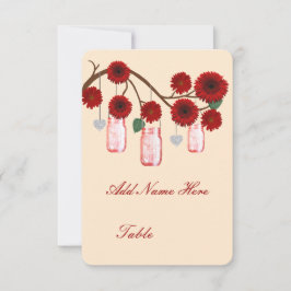 Red Flowers Mason Jars Table Place Card Kaart