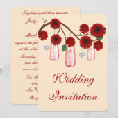 Red Flowers Mason Jars Wedding Invitation Kaart (Voorkant / Achterkant)