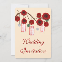 Red Flowers Mason Jars Wedding Invitation Kaart