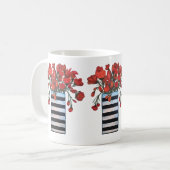 Red Flowers met Striped Vase Fine Art Koffiemok (Voorkant links)