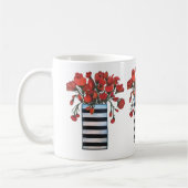 Red Flowers met Striped Vase Fine Art Koffiemok (Links)