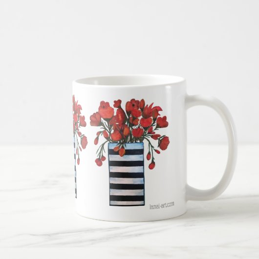 Red Flowers met Striped Vase Fine Art Koffiemok (Rechts)