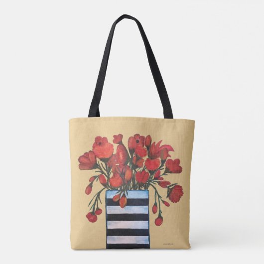 Red Flowers met Striped Vase Fine Art Tote Bag (Achterkant)