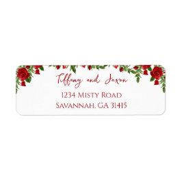 Red Flowers Modern Elegance Romantic Address Etiket