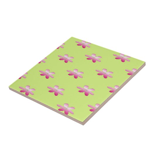 Red flowers on green tegeltje (Zijkant)