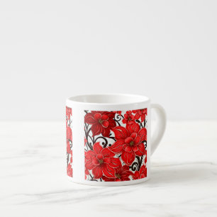 Red Flowers Pattern Espresso Mok