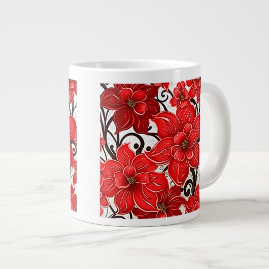 Red Flowers Pattern Jumbo Mok (Voorkant rechts)