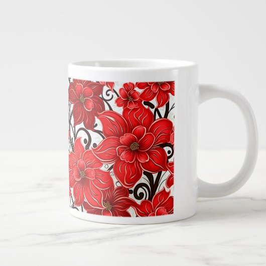 Red Flowers Pattern Jumbo Mok (Rechts)