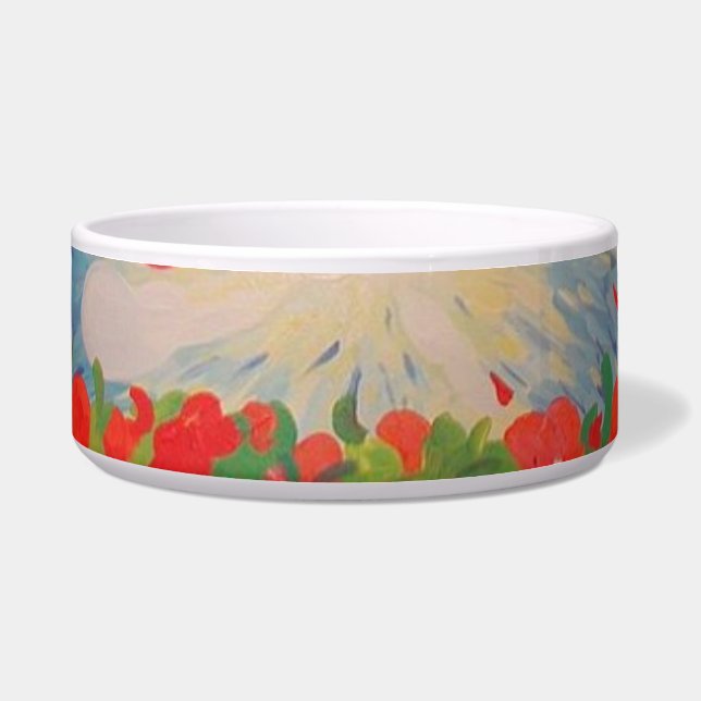 Red Flowers Pet Bowl Voerbakje (Voorkant)