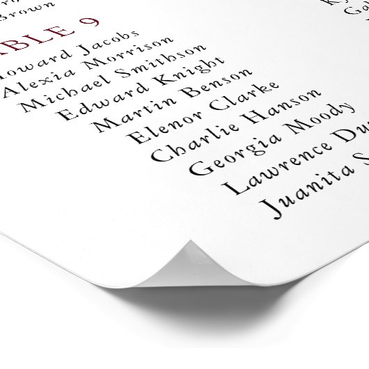 Red Flowers, Pink Flowers, Baptism Seating Chart Poster (Hoek)