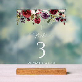 Red Flowers, Pink Flowers, Baptism Table Numbers Acryl Bord