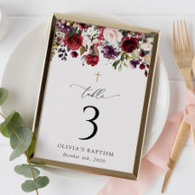 Red Flowers, Pink Flowers, Baptism Table Numbers