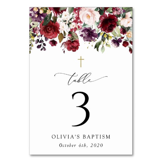 Red Flowers, Pink Flowers, Baptism Table Numbers Kaart (Voorkant)