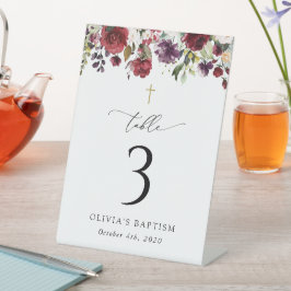 Red Flowers, Pink Flowers, Baptism Table Numbers Reclamebord Met Voetstuk