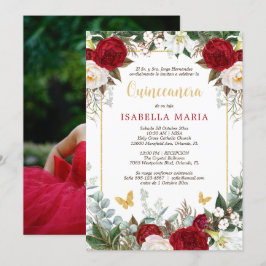 Red Flowers Quinceanera Uitnodiging Spaans