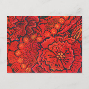 Red Flowers, Quirky Flower Abstract Floral Art Briefkaart