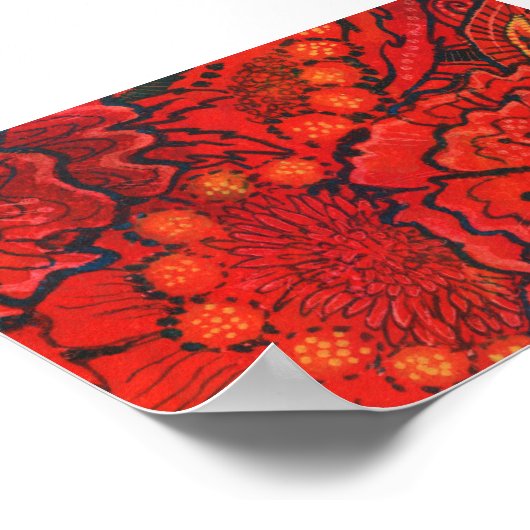 Red Flowers, Quirky Flower Abstract Floral Art Poster (Hoek)