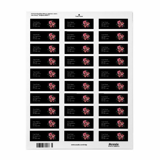 Red Flowers Return Address Labels (Full Sheet)