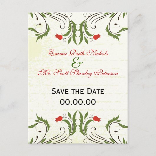Red Flowers Save the Date Briefkaart (Voorkant)