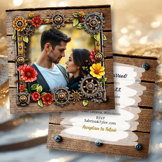 Red Flowers Steampunk gepersonaliseerde bruiloft Kaart