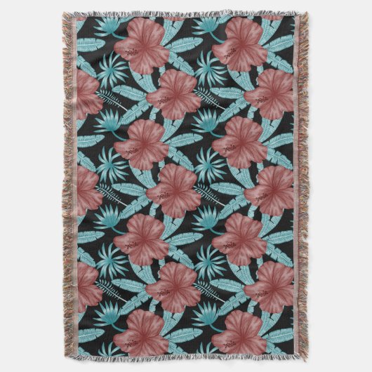 Red flowers tropical seamless pattern &blue leaves deken (Voorkant Verticaal)