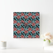 Red flowers tropical seamless pattern &blue leaves vierkante klok (Huis)