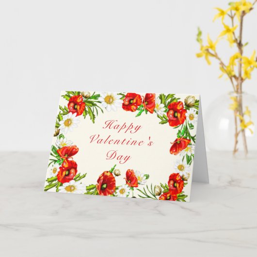 Red Flowers Valentijnsdag Kaart met aangepaste tek (Gele Bloem)