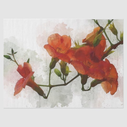 Red Flowers Waterverf Art Decoupage Tissue Paper Tissuepapier (Voorkant)