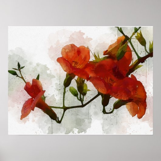 Red Flowers Waterverf Art Poster (Voorkant)