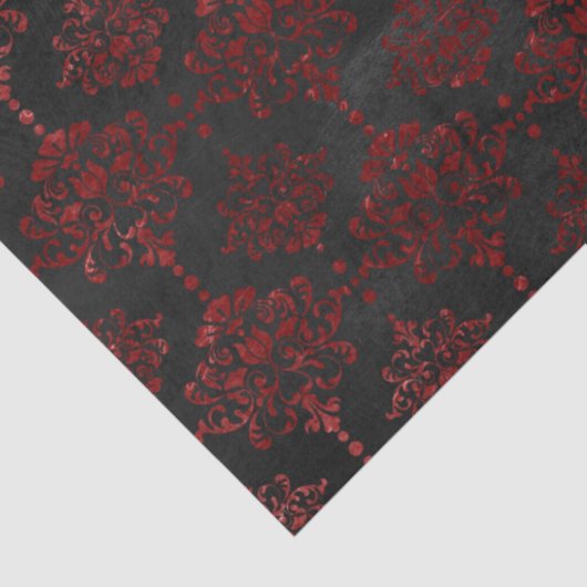 Red Flowery Damask op Charcoal Decoupage Tissuepapier (Detail)
