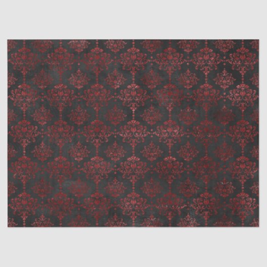 Red Flowery Damask op Charcoal Decoupage Tissuepapier (Voorkant)