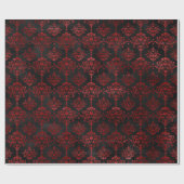 Red Flowery Damask op houtskool Cadeaupapier (Vlak)