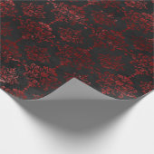 Red Flowery Damask op houtskool Cadeaupapier (Hoek)