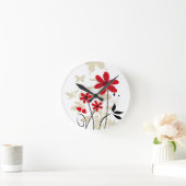 Red flowes and butterflies ronde klok (Huis)