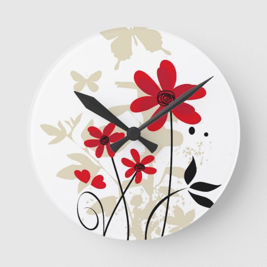 Red flowes and butterflies ronde klok (Voorkant)
