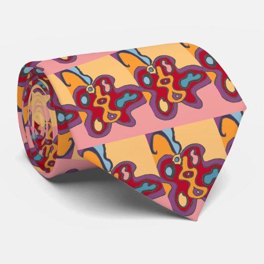 Red Flutterfly Color Block Stropdas (Opgerold)