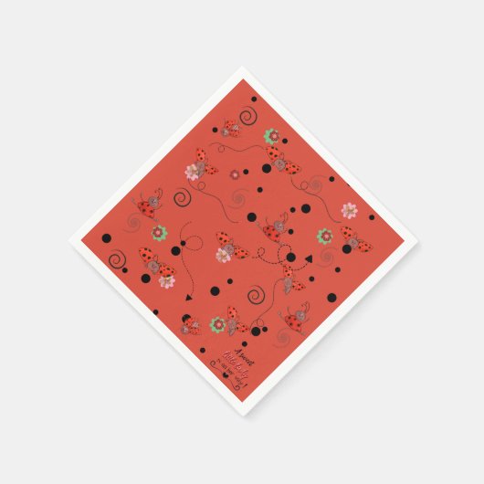 Red Flying Ladybug Pattern Baby Shower Napkins Servet (Hoek)