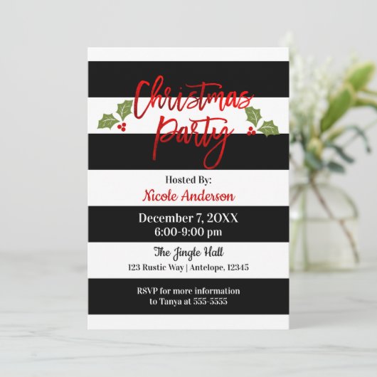 Red Folie Chic Shine Moderne Script Kerstparty Kaart (Staand voorkant)