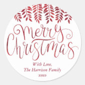 Red Folie Effect Typografie Vrolijk kerstfeest Ronde Sticker (Voorkant)