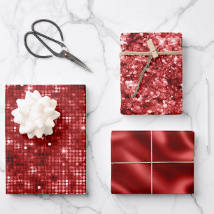 Red Folie Holiday Satin en Glitter Kerstmis Inpakpapier Vel