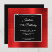 Red Folie Silver en Black Overlay 50th Birthday Kaart (Voorkant / Achterkant)
