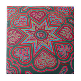 Red Folk Art HeartsTrivet/Tegel Tegeltje