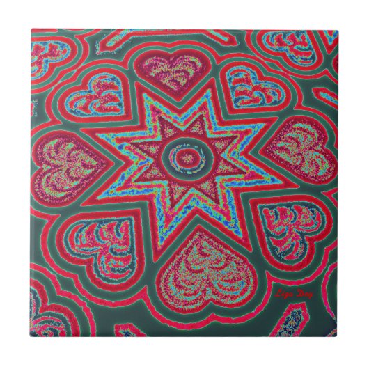 Red Folk Art HeartsTrivet/Tegel Tegeltje (Voorkant)